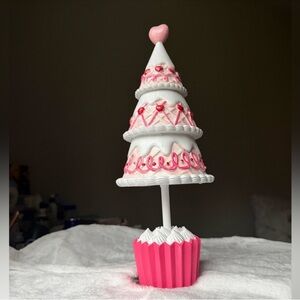 Valentine’s Day Heart Cupcake Tree Pink Red Frosted Glitter Decor New